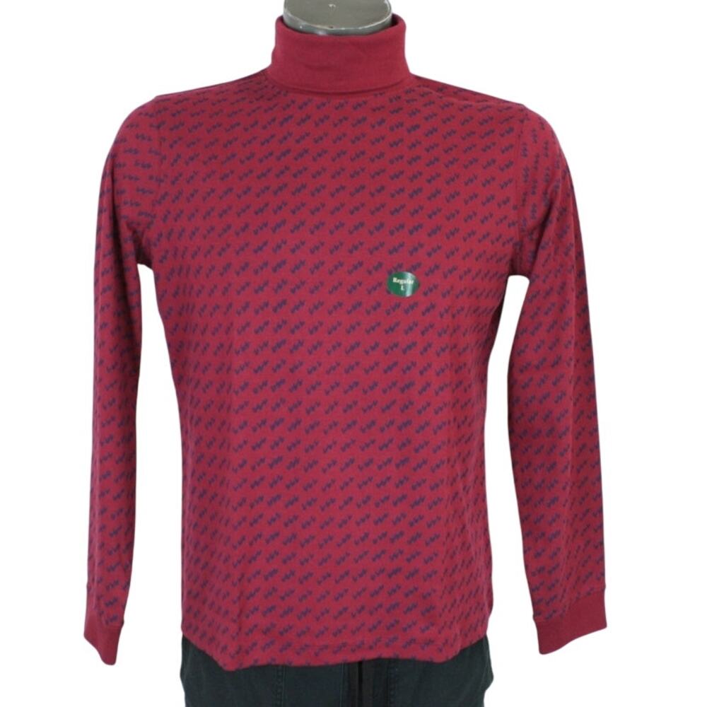 NWOT LL Bean Bird Print Turtleneck Shirt Womens L Red Long Sleeve Cotton Top
